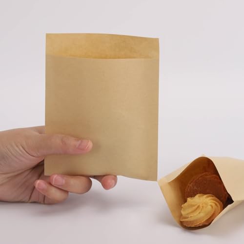 LoveBB 200 Pcs Kraft Paper Treat Bags Brown Flat Favor Bag for Cookie Popcorn Snacks Party Small Gift Bag (4 x5 Inch) - size: 4 x5 Inch-200pcs