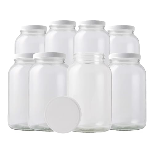 FastRack 1 Gallon Glass Jar with White Plastic Lid (8-Pack) | Wide Mouth Fermentation & Storage Jars | Food-Grade Glass for Kombucha, Pickling, Dry Goods & Bulk Food Storage - size: 8 Pack