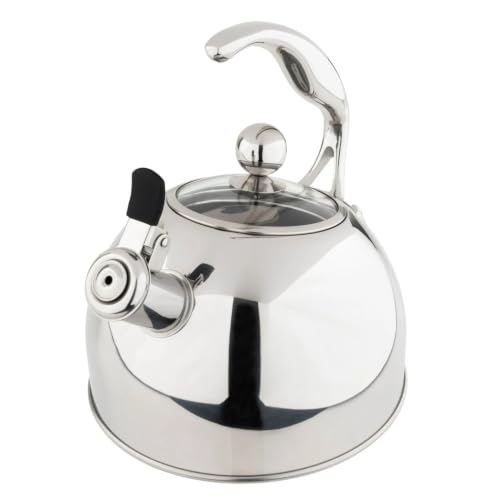 Viking 3-Ply Stainless Steel Tea Kettle, 2.6 Quart Stovetop Hot Water Pot with Tempered Glass Lid, Ergonomic Handle, Induction Ready, Mirror Finish - color: Mirror Finish