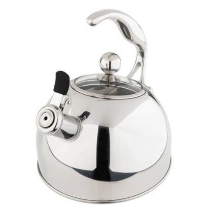Viking 3-Ply Stainless Steel Tea Kettle, 2.6 Quart Stovetop Hot Water Pot with Tempered Glass Lid, Ergonomic Handle, Induction Ready, Mirror Finish - color: Mirror Finish