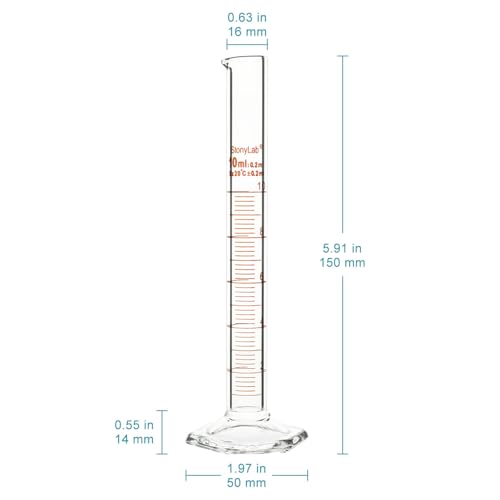 stonylab Graduated Cylinder, 2-Pack B Grade Borosilicate Glass Cylinder with Stable Hexagonal Base, 10 ml - size: 10 ml
