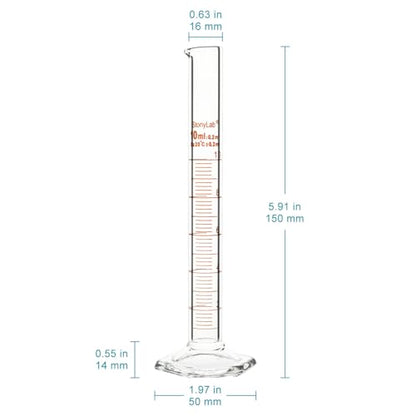 stonylab Graduated Cylinder, 2-Pack B Grade Borosilicate Glass Cylinder with Stable Hexagonal Base, 10 ml - size: 10 ml