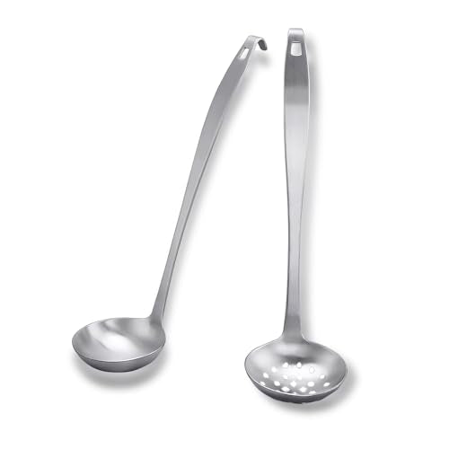Stainless Steel Soup Ladle,Serving Ladle Scoop And Slotted Spoon Set Of 2 with Hook and Hole for Easy Hanging,Cooking Utensils Set for Kitchen - size: S With Hook