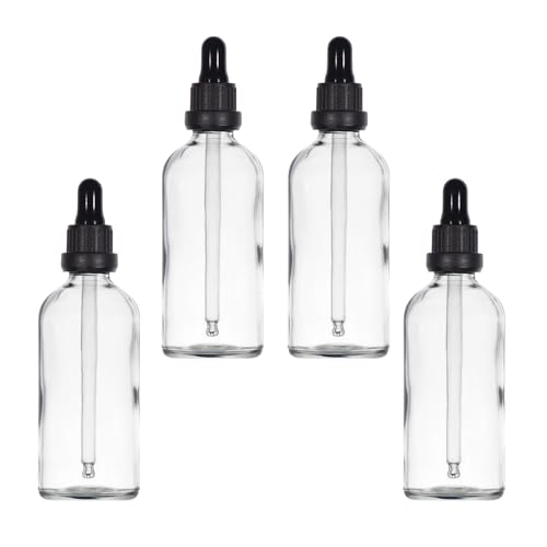 YIZHAO Clear Glass Dropper Bottle 4oz, Tincture Bottles with Glass Dropper, for Essential Oils, Aromatherapy, Cosmetic, Laboratory, Pharmacy, Liquids, Travel –4 Pcs - color: Transparent, size: 100ml-4