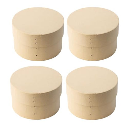 Factory Direct Craft Pack of 4 Paper Mache Round Shaker Style Boxes - Premade Unfinished Papier Mache Cardboard Shaker Boxes Imitate an Old Fashion Bent Band Cheese Box (Size: 5-7/8"Dia x 3-5/8" H) - color: 4 Round Shaker Boxes