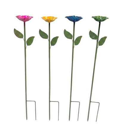 Bee Watering Station for Garden,Metal Bee Bath with Flower Design,Colorful Pollinator Watering Station,4-Pack