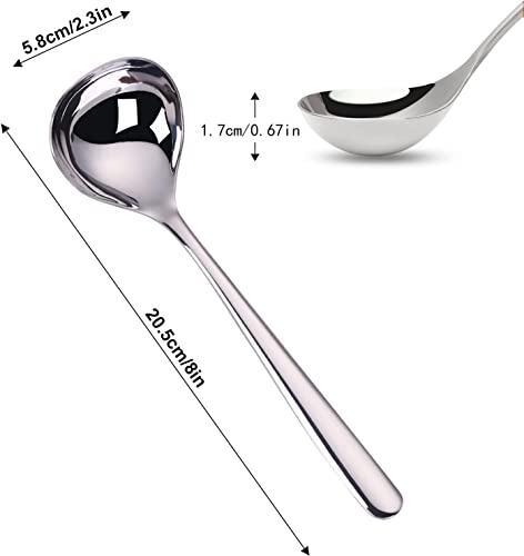 Comicfs 2 Pack Gravy Ladle, SUS 304 Stainless Steel Soup Ladle, Small Soup Ladles, Sauce Ladles, Small Serving Ladle, Solid Serving Spoon 8-Inch (Silver)