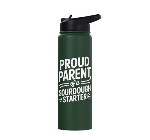 Proud Parent Sourdough Starter Active Yeast Stainless Steel Insulated Water Bottle - color: Dark Green