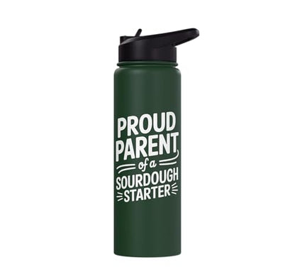 Proud Parent Sourdough Starter Active Yeast Stainless Steel Insulated Water Bottle - color: Dark Green