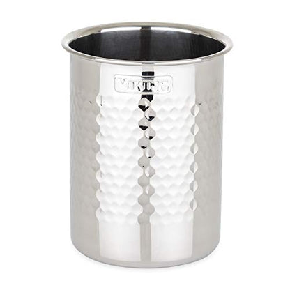 Viking Kitchen Utensil Holder, Hammered Stainless Steel Kitchen Utensils Organizer Crock, Counter Top Storage, Cooking Accessories, Silver - style: Utensil Holder