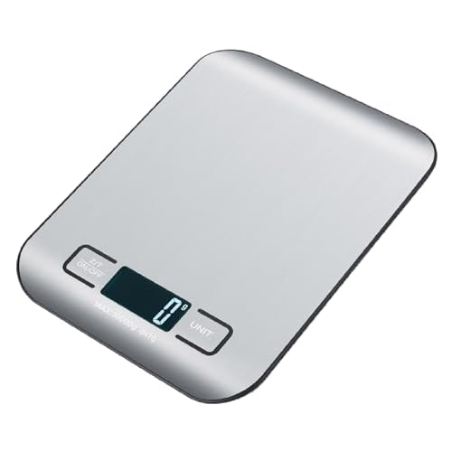 Digital Food Scale with 2 AAA Batteries Trnr-FDSCLE-SLV, Food Scale for Kitchen, Cooking Scale with Zero Tare Option, Kitchen Scale Weighs up to 11 Pounds, Measures in KG, G, LB, OZ, and ML