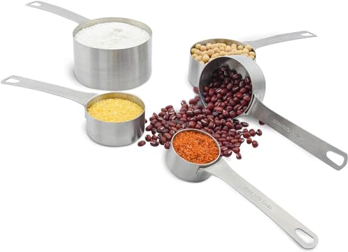 Stainless Steel Measuring Cups and Spoons Set, 18/8(304) Steel Material Heavy Duty 5 Measuring cups and 5 Measuring Spoons 1 Leveler and 2 rings Pack 13pcs Per set - size: C: 5cups+5spoons