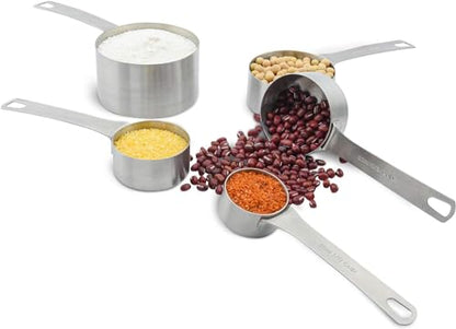 Stainless Steel Measuring Cups and Spoons Set, 18/8(304) Steel Material Heavy Duty 5 Measuring cups and 5 Measuring Spoons 1 Leveler and 2 rings Pack 13pcs Per set - size: C: 5cups+5spoons