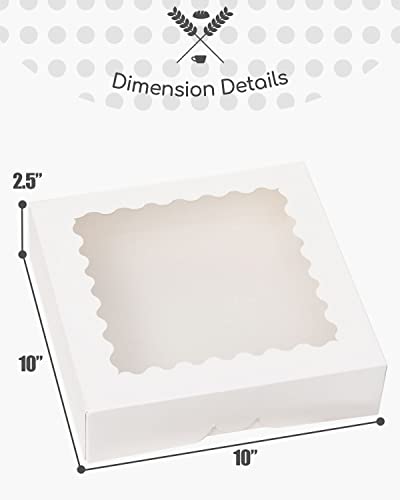 qiqee Auto-pop up White Pie Boxes with Window 10x10x2.5 inch 30Packs Cookie Donut Bakery Box - color: White, size: 10"x10"x2.5"/30 Pcs