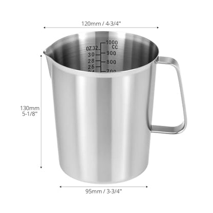 QWORK 304 Stainless Steel Measuring Cup 32 OZ with OZ/ML Graduations, 4 Cup Kitchen Mixing Pitcher, Precision Engraved Markings, Container for Baking and Frothing, 1 Liter