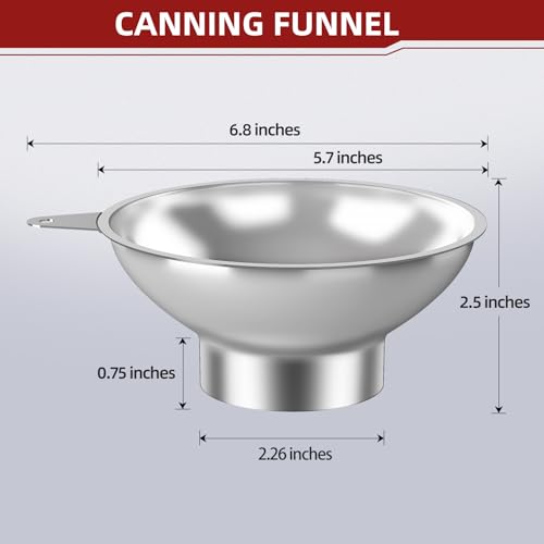 Serinar Stainless Steel Metal Canning Funnel with Removable Strainer, for Jams, Pickles and Home Preserving, Dishwasher Safe Kitchen Tool (2.26 Inch Standard Bore for Standard Mouth Mason Jars).