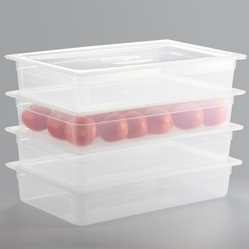 CURTA 4-Pack Full Size 4" Deep Food Pan with Handled Lid – NSF Listed Commercial-Grade Translucent Polypropylene, Stackable Freezer-Safe Storage for Restaurants, Catering & Buffets - color: Full Size, size: 4" Deep Pan (Handled Lid)