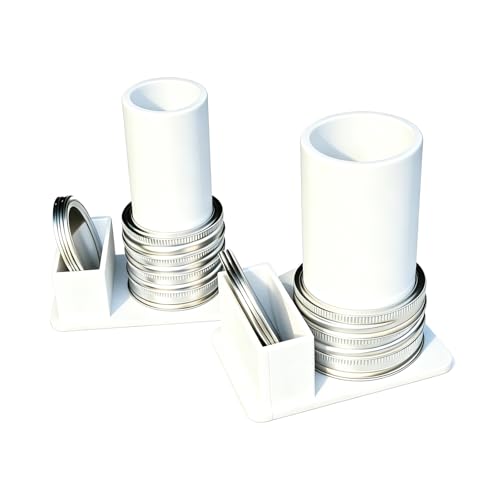 MOOYIYAN Mason Jar Lid Organizer (2-Pack) — Stackable Canning Lid Storage Rack for Regular & Wide Mouth Lids, Vertical Kitchen Organizer Holds 9 Lids + 9 Rings, Plastic — White