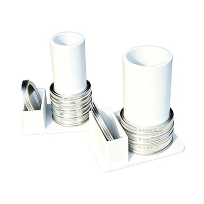 MOOYIYAN Mason Jar Lid Organizer (2-Pack) — Stackable Canning Lid Storage Rack for Regular & Wide Mouth Lids, Vertical Kitchen Organizer Holds 9 Lids + 9 Rings, Plastic — White