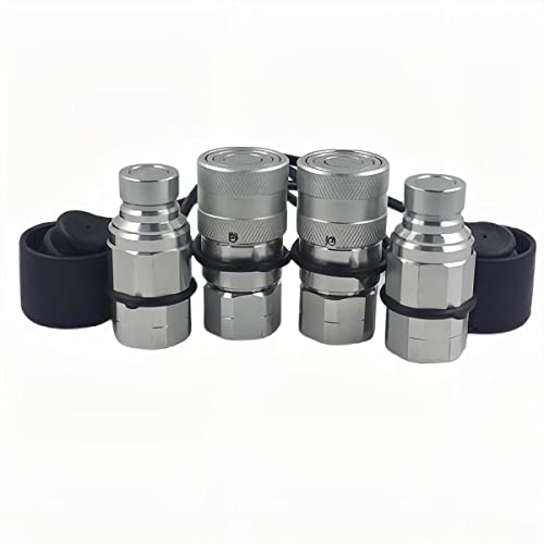 2-Sets 3/4" SAE-12 UNF1-1/16 Skid Steer Flat Face Hydraulic Quick Connect Coupling/Coupler, 1/2 Body W/Dust Cap - size: 2-Sets 3/4" SAE