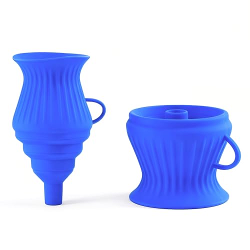 Li&Zhao Kitchen Funnels - 2 PCS Funnels for Kitchen Use Filling Bottles Foldable Silicone Collapsible Funnel Set Oil Funnel Bottle Liquid Transfer Kitchen Gadgets Accessories (Blue)