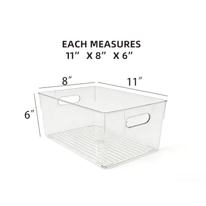 6 Pack Thick Clear Stackable Storage Bins, Cabinet Organizer, Plastiic Containers with Handle for Kitchens, Bathrooms and Fridge and Desktop