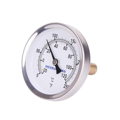 MEASUREMAN Hot Water Bi-Metal Thermometer, 2-1/2" Dial, 1-3/4" Lead-Free Brass Stem, Range 0-250 deg F/-20-120 deg C, 2% Accuracy, Adjustable, 1/2" NPT Back Mount（2 Pack - size: 0-250 deg F/-20-120 deg C, style: 1-3/4" Stem 2pc