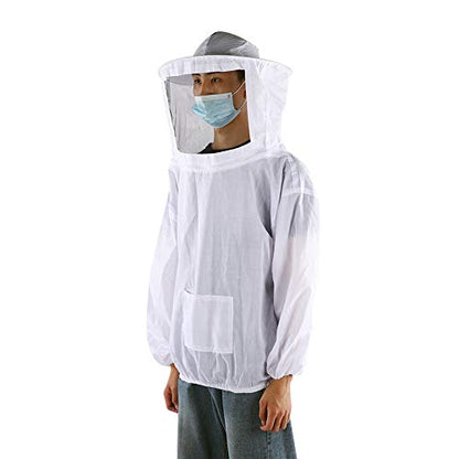Beekeeping Tools Suits,Breathable Adult Anti Bee Veil Suit Beekeeping Protective Clothing Beekeeper Protective Outfit Upper Body Beekeeping Jacket with Veil Hood Ventilated (White) - color: White