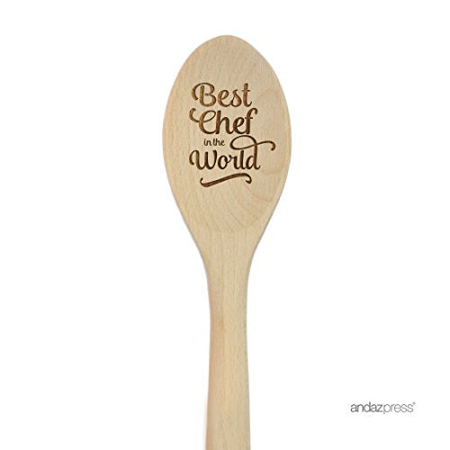 Andaz Press Laser Engraved Wooden Mixing Spoon, 12-inch, Best Chef in the World, 1-Pack - color: Best Chef in the World