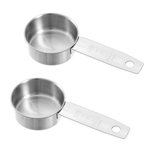 2 Pcs 1/8 Cup (30ml, 1oz) Measuring Cup, Stainless Steel Measuring Scoop Coffee Scoops Small Metal Measure Cups Tablespoon for Wet and Dry Ingredients, Metric and US Measurement, Dishwasher Safe - size: 1/8 Cup