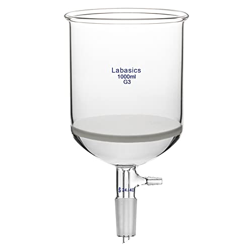 Labasics Borosilicate Glass Buchner Filtering Funnel with Fine Frit (G3), 114mm Inner Diameter, 120mm Depth, with 24/40 Standard Taper Inner Joint and Vacuum Serrated Tubulation (1L) - size: 1000 ml