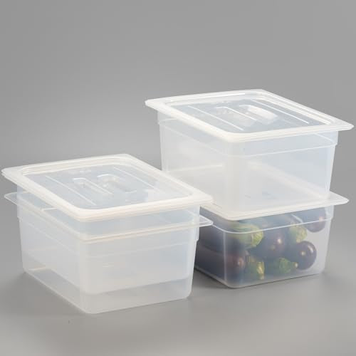 CURTA 4-Pack 1/2 Size 6" Deep Food Pan with Handled Lid – NSF Commercial-Grade Translucent Polypropylene, Stackable Freezer-Safe Storage for Restaurants, Catering & Buffets - color: 1/2 Size, size: 6" Deep Pan (Handled Lid)
