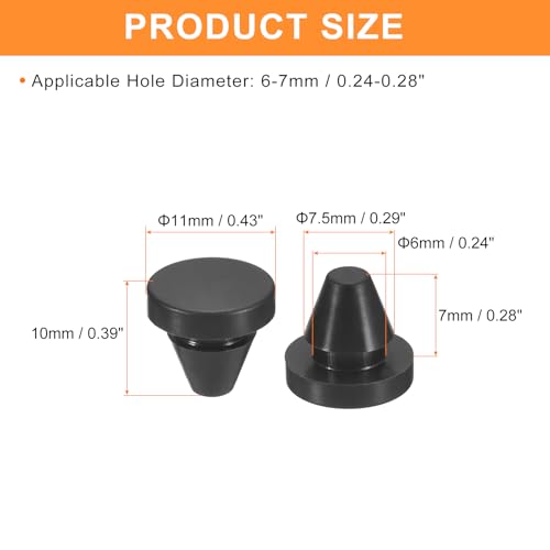 UXCELL 25pc Silicone Round Snap-in Locking Plugs for 6-7mm Holes, Waterproof Hole Stoppers for Metal Tube & Furniture End Caps, Black - size: 6-7mm