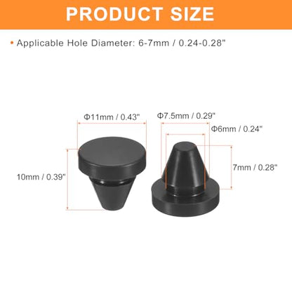 UXCELL 25pc Silicone Round Snap-in Locking Plugs for 6-7mm Holes, Waterproof Hole Stoppers for Metal Tube & Furniture End Caps, Black - size: 6-7mm
