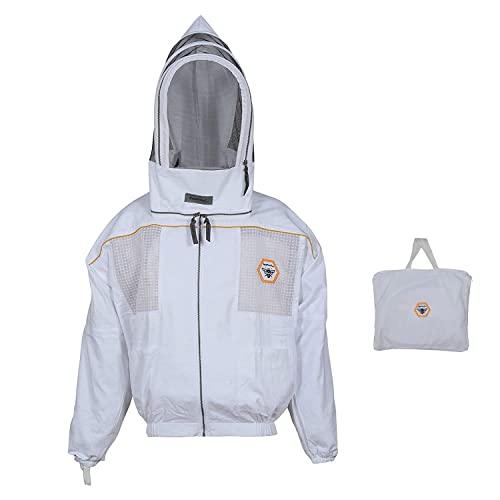 Beekeeping Jacket Ventilated Cotton with Mesh Pocket – Safety Fencing Bee Suit with Veil & Carrying Bag (BP-201-White)-5XL - size: 5XL