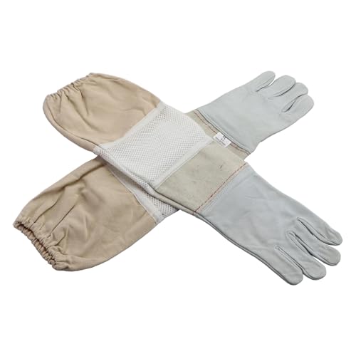 Beekeeping Gloves 2 Pairs Beekeeping Gloves Protective Long Sleeves Ventilated Breathable White Mesh Sheepskin and Cloth for Apiculture Beekeeper Glove for Beekeepers Protected Supplies(Large) - size: Large