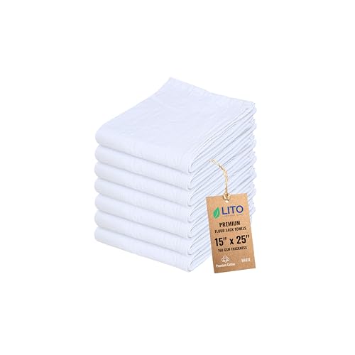 Flour Sack Towels | Tea Towel for Crafts| Kitchen Dish Cotton Blank Towel for Embroidery| Baking Bread Proofing Linen Cover| Thick Absorbent Quick Dry| 7 Pack 15"x 25" White - color: White, size: 15"x25"-Pack of 7