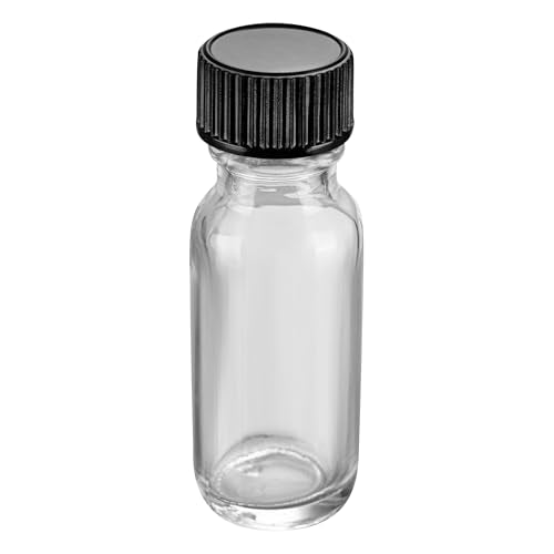 Restaurantware Vetri 0.5 Ounce Boston Glass Bottles, 48 Sample Bottles With Black Phenolic Caps - Dishwashable, Round, Clear Glass Bottle, For Potion, Juice, Ginger Shots, Whiskey, Liquids - color: Clear, size: 0.5 oz