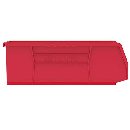 Akro-Mils 30234 AkroBins Plastic Storage Bins, Space-Saving Stackable Bins for Garage, Pantry, Craft Organization, 15" x 5" x 5", Red, 12-Pack - color: Red
