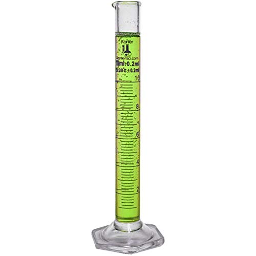 10ml Graduated Cylinder, Borosilicate 3.3 Glass, Single Metric Scale, Class B, Karter Scientific 213I21 (Pack of 6) - size: 10ml, style: Pack of 6