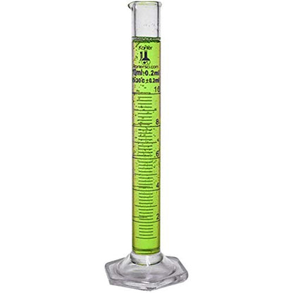 10ml Graduated Cylinder, Borosilicate 3.3 Glass, Single Metric Scale, Karter Scientific 246F1 (Pack of 50) - size: 10ml, style: Pack of 50