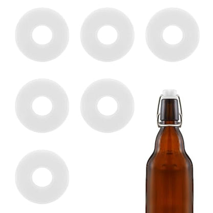 6pcs Dopamine color Silicone Gaskets Washers Seals for Cap Swing Flip Top Bottle for Home Brew Beer Soda Bottle Sealingflat,no cover (White) - color: White