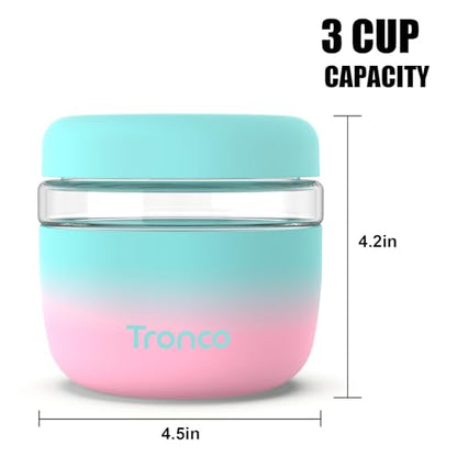 Tronco 24 oz Glass Lunch Bowl Container with Lid, Reusable Glass Food Container for Salad, Snack,Yogurt, Soup Food Storage, Meal Prep, Airtight, Leak & Spill Proof, Dishwasher Safe, BPA-Free, Set of 1 | Leak & Spill Proof Meal Prep Container & Food Storag