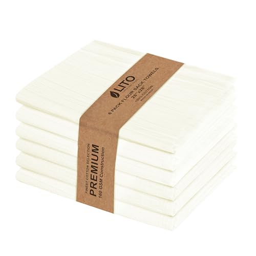 LITO LINEN AND TOWEL Flour Sack Towels – 100% Cotton, 28x28 Inches, Highly Absorbent, Embroidery-Ready Tea Towels for Kitchen & Crafts, Farmhouse Decor, Pack of 6 Natural - color: Natural, size: 28"x28"-Pack of 6