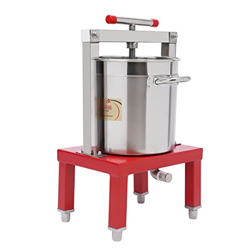 Honey Press Machine Stainless Steel Fruit Honey Press Heavy Duty Beekeeping Machine Large Capacity Manual Juice Extractor for Apples Grapes Cider (Red, Low Base) - color: Red, Low Base