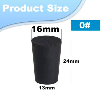 0# Black Tapered Shaped Solid Rubber Stopper for Gas Can Spout Heat Sink | 10pcs Lab Tube Stopper Size 13x16x24mm Hole Rubber Stoppers Caps - size: 0# Black