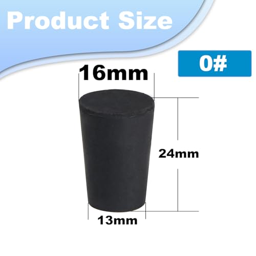 0# Black Tapered Shaped Solid Rubber Stopper for Gas Can Spout Heat Sink | 10pcs Lab Tube Stopper Size 13x16x24mm Hole Rubber Stoppers Caps - size: 0# Black