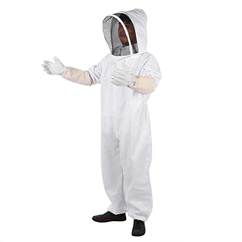 Beekeeping Suit Cotton Beekeeper Suit Kit with Ventilated Hood and Gloves 3 Pockets Full Body Coveralls in L for Backyard Beekeepers Bee Farm Visits and Work (L)