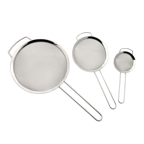 Fox Run Fine Mesh Strainer Set, Set of 3 Stainless Steel Kitchen Strainers with Handles