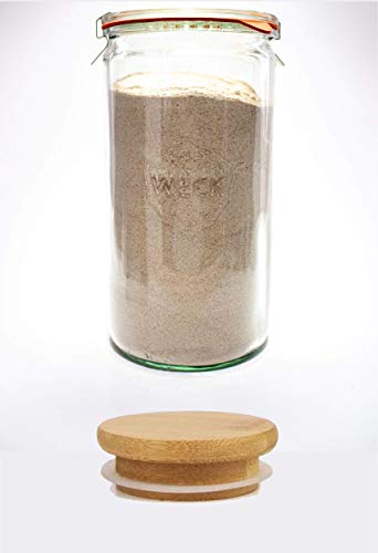 Weck Jar 974 Glass Jars 1.5L with Large Storage Capacity Preserving Jars with Airtight Lids Suitable for Pickling - 1 Jar with Glass Lid & Wooden Lid 54 fl. oz